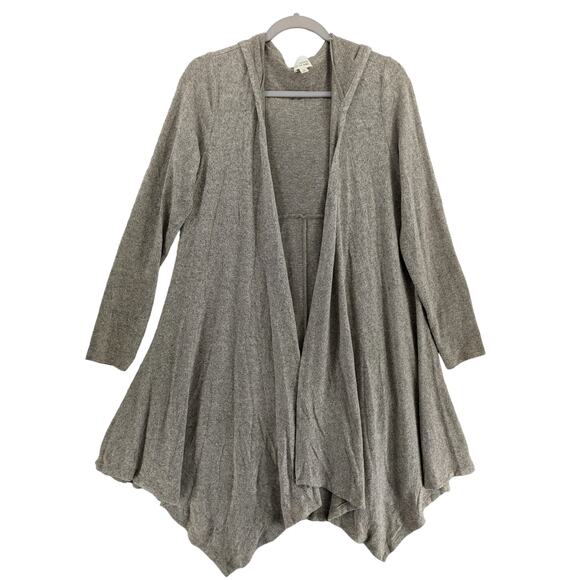 Caution To The Wind Open Front Cardigan M Beige Hooded Knit Asymmetric Waterfall - Picture 1 of 8
